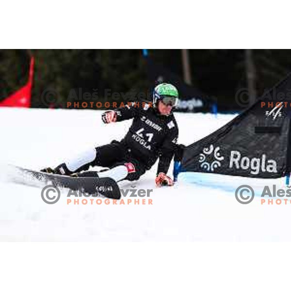 Rok Marguc (SLO) competes at FIS Snowboard World Cup Parallel Giant Slalom at Rogla Ski resort, Slovenia on March 16, 2022