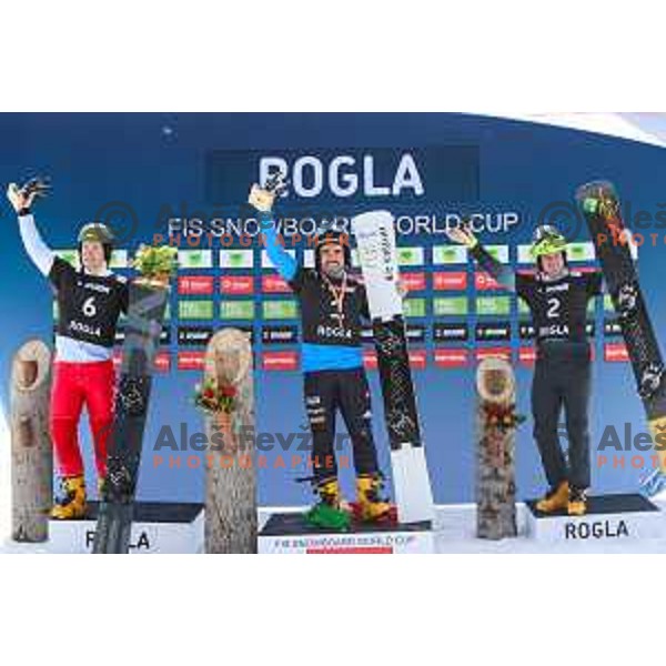 Tim Mastnak (SLO) third placed at FIS Snowboard World Cup Parallel Giant Slalom at Rogla Ski resort, Slovenia on March 16, 2022