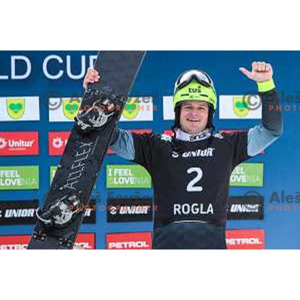 Tim Mastnak (SLO) third placed at FIS Snowboard World Cup Parallel Giant Slalom at Rogla Ski resort, Slovenia on March 16, 2022