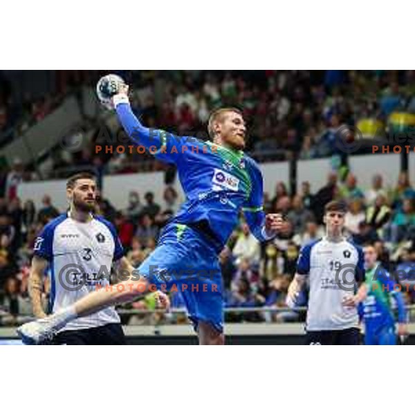 Blaz Blagotinsek in action during World championship 2023 qualifications match between Slovenia and Italy in Celje, Slovenia on March 20, 2022