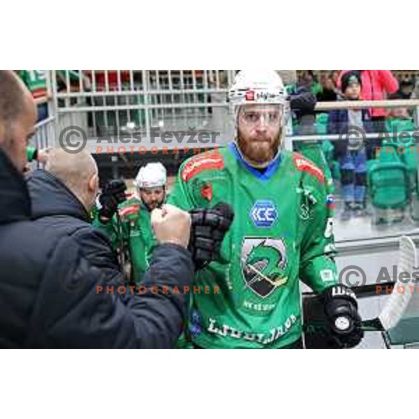 Miha Zajc during sixt game of quarter-final of IceHL between SZ Olimpija and VSV in Ljubljana, Slovenia on March 20, 2022