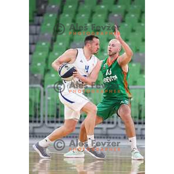 Mirko Mulalic in action during Nova KBM league basketball match between Cedevita Olimpija and Terme Olimia Podcetrtek in Stozice, Arena, Ljubljana, Slovenia on March 21, 2022