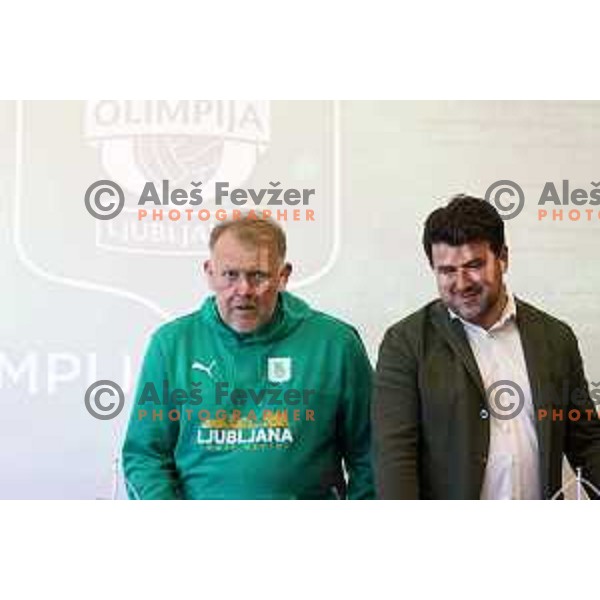 Robert Prosinecki, new head coach of Olimpija and Igor Barisic during press conference in Ljubljana, Slovenia on March 23, 2022