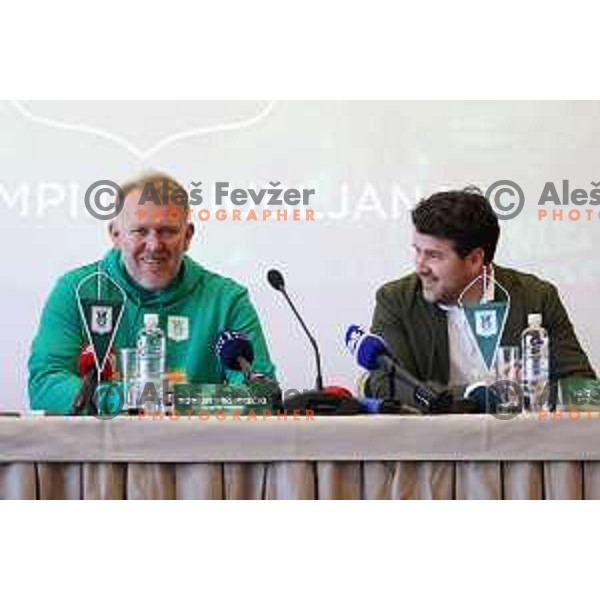 Robert Prosinecki, new head coach of Olimpija and Igor Barisic during press conference in Ljubljana, Slovenia on March 23, 2022