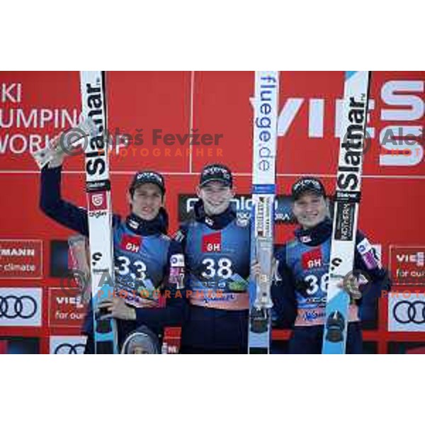 Peter Prevc, Ziga Jelar, winner of FIS Ski-jumping World Cup Final and Anze Lanisek in Planica, Slovenia on March 25, 2022