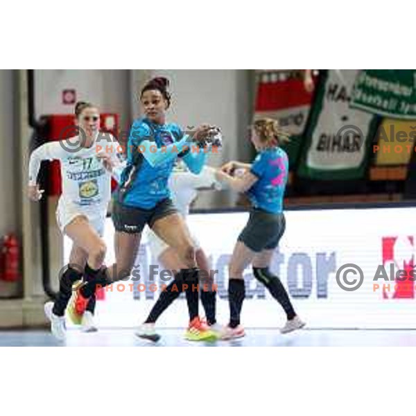 in action during EHF Champions League Women 2021-2022 handball match between Krim Mercator (SLO) and FTC Rail-Cargo Hungaria in Ljubljana, Slovenia on March 26, 2022