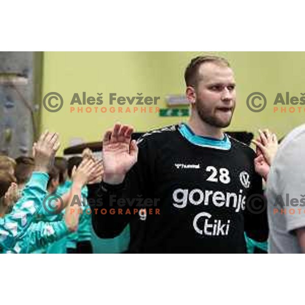 Timotej Grmsek in action during eight-final of EHF Cup handball match between Gorenje Velenje (SLO) and USAM Nimes Gard (FRA) in Red Hall, Velenje, Slovenia on March 29, 2022 