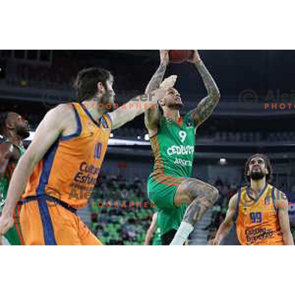 Mike Tobey and Zach Auguste of Cedevita Olimpija in action during 7days EuroCup regular season basketball match between Cedevita Olimpija and Valencia basket in Stozice, Arena, Ljubljana, Slovenia on March 30, 2022
