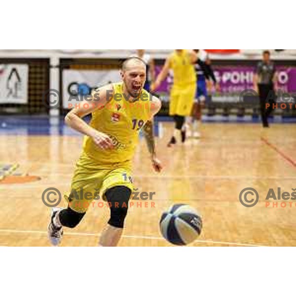Miha Vasl in action during Nova KBM league basketball match between Hopsi and Sentjur in Polzela, Slovenia on April 2, 2022