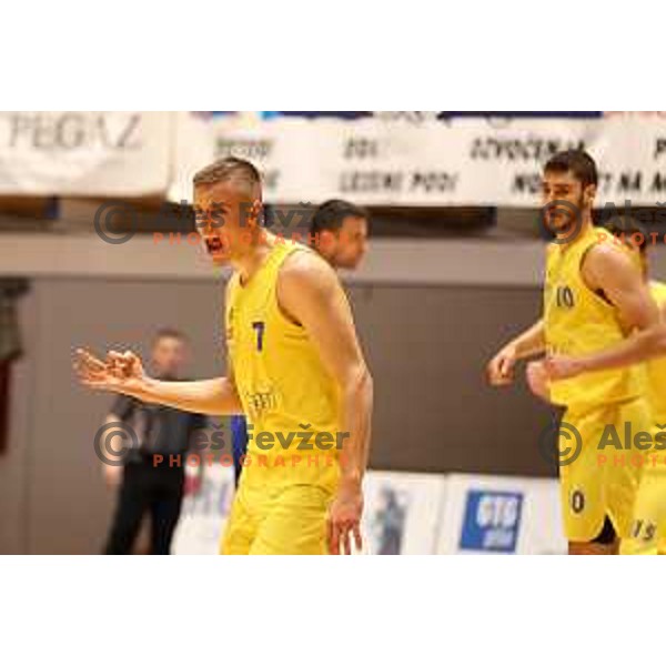 Jaka Pesak in action during Nova KBM league basketball match between Hopsi and Sentjur in Polzela, Slovenia on April 2, 2022
