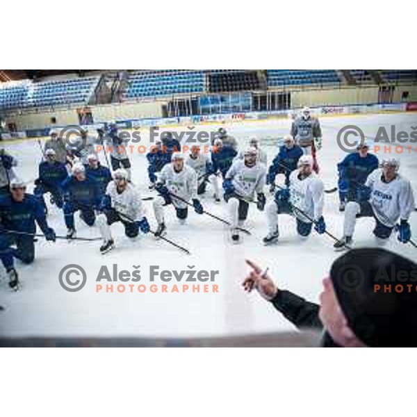 Matjaz Kopitar and players of Slovenia ice-hockey team during practice session in Bled Ice Hall, Slovenia on April 11, 2022