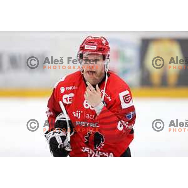 Eetu Elo in action during second game of the Final of Alps league ice-hockey match between Sij Acroni Jesenice (SLO) and Migross Asiago (ITA) in Podmezakla Hall, Jesenice on April 12, 2022