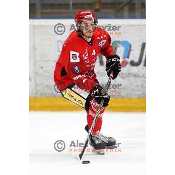 Andraz Zibelnik in action during second game of the Final of Alps league ice-hockey match between Sij Acroni Jesenice (SLO) and Migross Asiago (ITA) in Podmezakla Hall, Jesenice on April 12, 2022