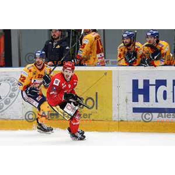Patrik Rajsar in action during second game of the Final of Alps league ice-hockey match between Sij Acroni Jesenice (SLO) and Migross Asiago (ITA) in Podmezakla Hall, Jesenice on April 12, 2022