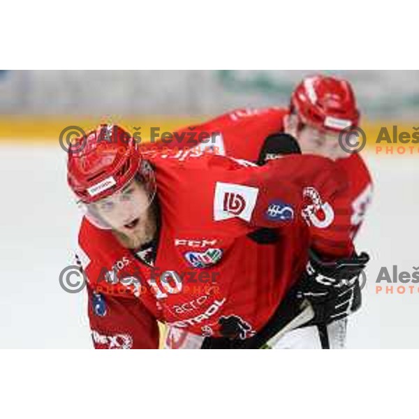 Jasa Jenko in action during second game of the Final of Alps league ice-hockey match between Sij Acroni Jesenice (SLO) and Migross Asiago (ITA) in Podmezakla Hall, Jesenice on April 12, 2022