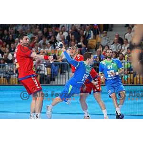 Miha Zarabec of Slovenia in action during World Championship Men 2023 Qualifiers between Slovenia and Serbia in Celje, Slovenia on April 13, 2022 