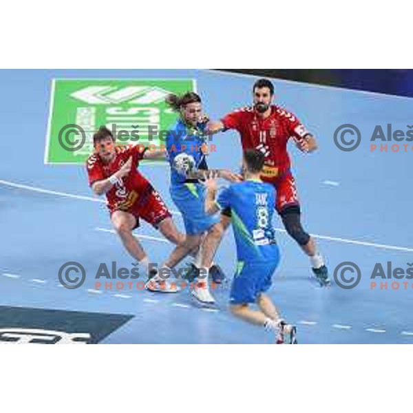 Dragan Pechamlbec, Dean Bombac, Blaz Janc and Ilija Abutovic in action during World Championship Men 2023 Qualifiers between Slovenia and Serbia in Celje, Slovenia on April 13, 2022