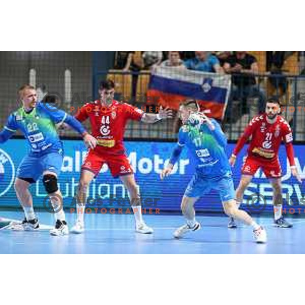 Nejc Cehte of Slovenia in action during World Championship Men 2023 Qualifiers between Slovenia and Serbia in Celje, Slovenia on April 13, 2022 