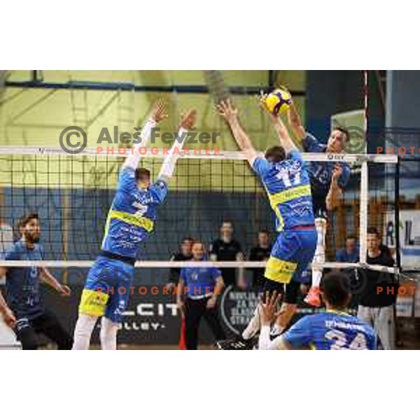in action during semi-final of 1.DOL match between Calcit Volleyball and Merkur Maribor in Kamnik on April 14, 2022