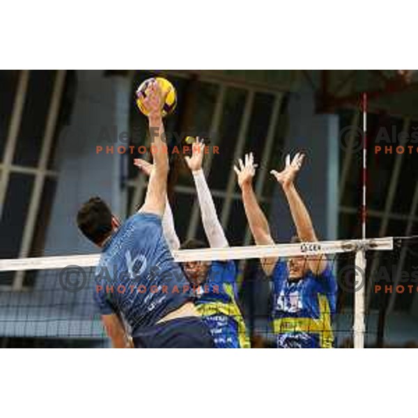 Mitja Gasparini in action during semi-final of 1.DOL match between Calcit Volleyball and Merkur Maribor in Kamnik on April 14, 2022