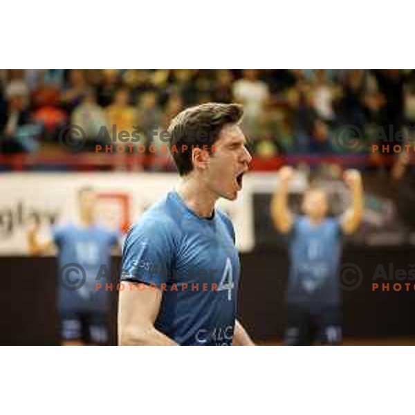 Diko Puric in action during semi-final of 1.DOL match between Calcit Volleyball and Merkur Maribor in Kamnik on April 14, 2022