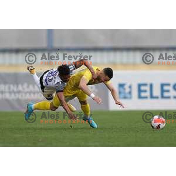 Kaheem Parris and Enes Alic in action during Prva Liga Telemach 2021-2022 football match between Domzale and Koper in Domzale, Slovenia on April 16, 2022