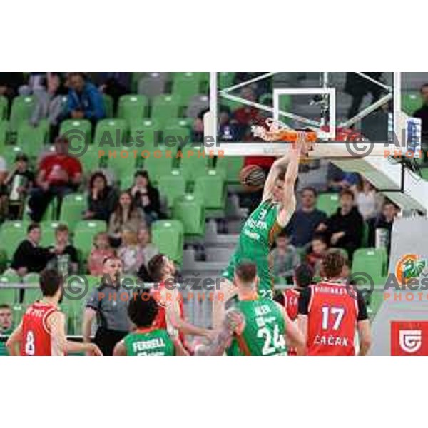 Luka Scuka in action during ABA league regular season basketball match between Cedevita Olimpija and Borac in Stozice, Arena, Ljubljana, Slovenia on April 16, 2022