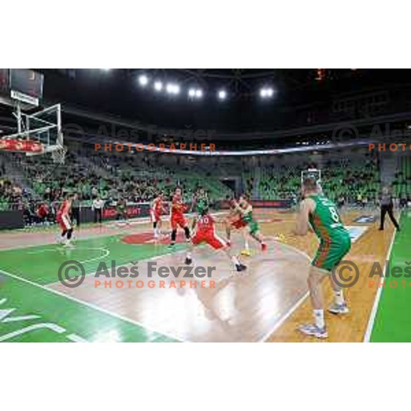 in action during ABA league regular season basketball match between Cedevita Olimpija and Borac in Stozice, Arena, Ljubljana, Slovenia on April 16, 2022