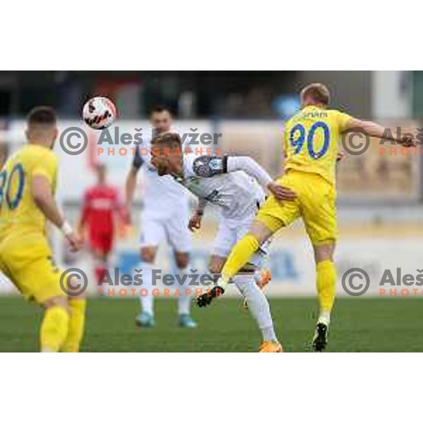 Andrej Kotnik and Zeni Husmani in action during Prva Liga Telemach 2021-2022 football match between Domzale and Koper in Domzale, Slovenia on April 16, 2022
