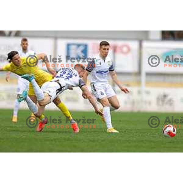 Andraz Zinic and Luka Susnjara in action during Prva Liga Telemach 2021-2022 football match between Domzale and Koper in Domzale, Slovenia on April 16, 2022