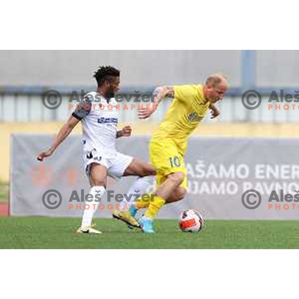 Kaheem Parris and Senijad Ibricic in action during Prva Liga Telemach 2021-2022 football match between Domzale and Koper in Domzale, Slovenia on April 16, 2022