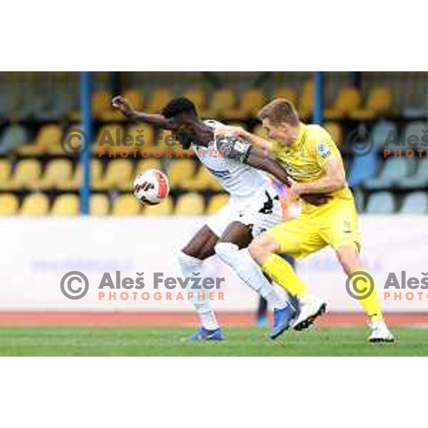 Lamin Colley and Gaber Dobrovoljc in action during Prva Liga Telemach 2021-2022 football match between Domzale and Koper in Domzale, Slovenia on April 16, 2022