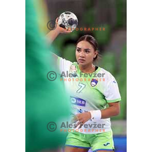 Elizabeth Omoregie in action during Euro Cup Women 2022 Group phase match between Slovenia and Montenegro Stozice Hall, Ljubljana, Slovenia on April 21, 2022 