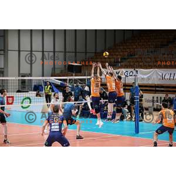 Players of ACH volley celebrate victory in the Final of 1.DOL between ACH volley and Calcit in Tivoli Hall, Ljubljana, Slovenia on April 25, 2022