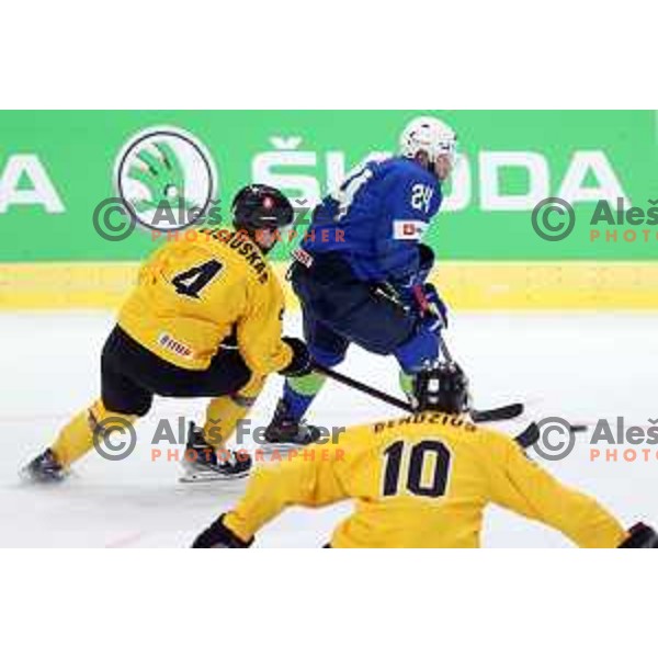 Rok Ticar in action during IIHF Ice-hockey World Championship 2022 division I group A match between Slovenia and Lithuania in Ljubljana, Slovenia on May 3, 2022