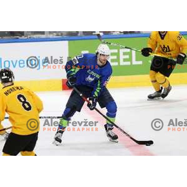 Miha Verlic in action during IIHF Ice-hockey World Championship 2022 division I group A match between Slovenia and Lithuania in Ljubljana, Slovenia on May 3, 2022