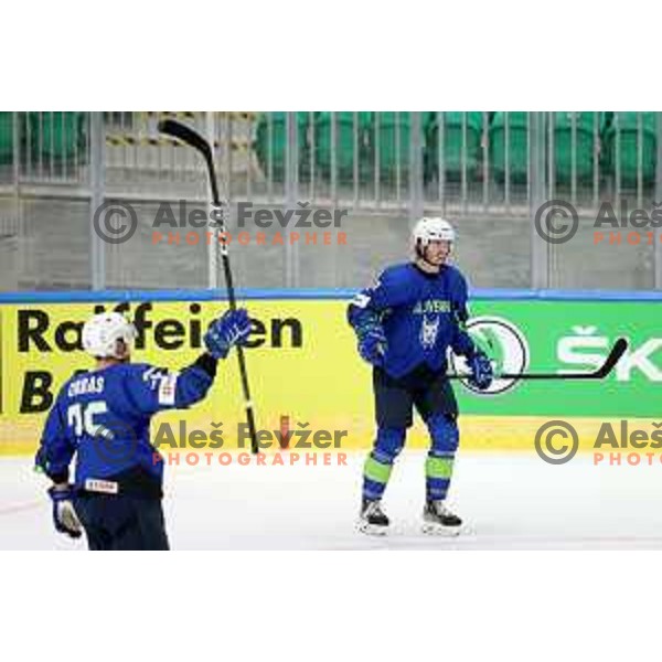 Ziga Jeglic in action during IIHF Ice-hockey World Championship 2022 division I group A match between Slovenia and Lithuania in Ljubljana, Slovenia on May 3, 2022