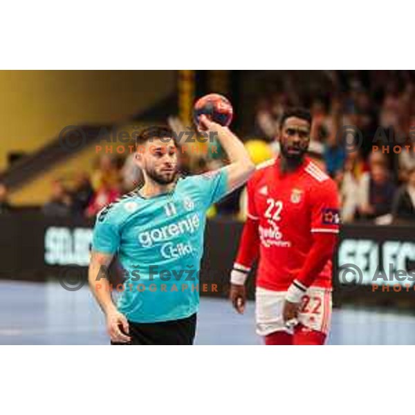 Kenan Pajt in action during fourth-final of EHF Cup handball match between Gorenje Velenje (SLO) and SL Benfica (POR) in Red Hall, Velenje, Slovenia on May 3, 2022