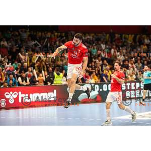 in action during fourth-final of EHF Cup handball match between Gorenje Velenje (SLO) and SL Benfica (POR) in Red Hall, Velenje, Slovenia on May 3, 2022