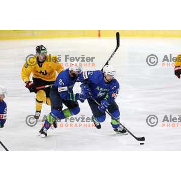 Mitja Robar in action during IIHF Ice-hockey World Championship 2022 division I group A match between Slovenia and Lithuania in Ljubljana, Slovenia on May 3, 2022