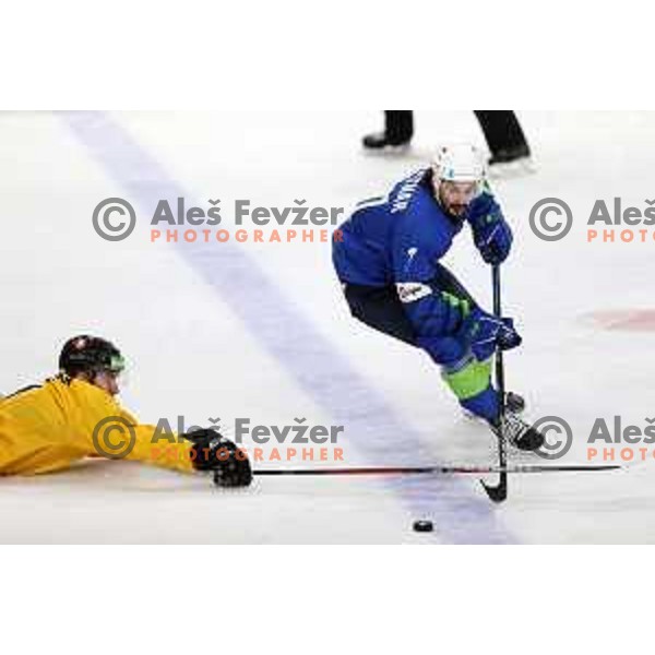 Klemen Pretnar in action during IIHF Ice-hockey World Championship 2022 division I group A match between Slovenia and Lithuania in Ljubljana, Slovenia on May 3, 2022