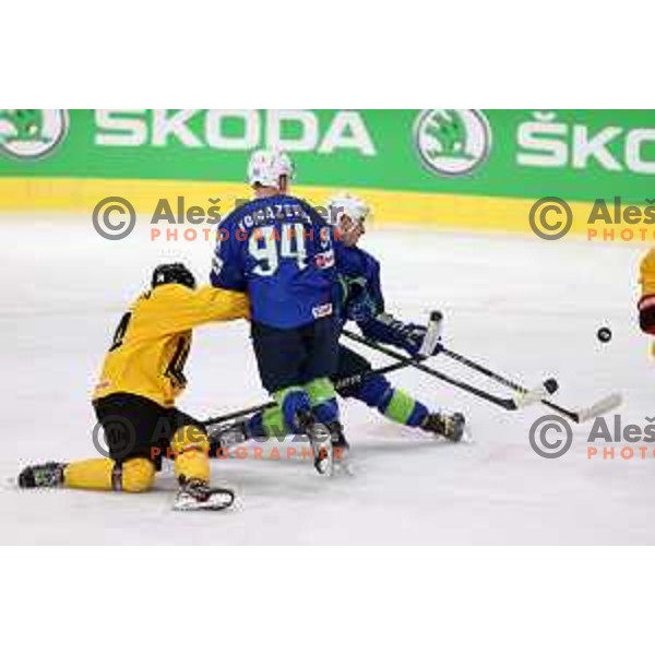 Blaz Tomazevic in action during IIHF Ice-hockey World Championship 2022 division I group A match between Slovenia and Lithuania in Ljubljana, Slovenia on May 3, 2022