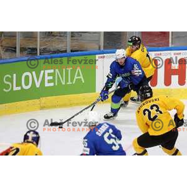 Anze Kuralt in action during IIHF Ice-hockey World Championship 2022 division I group A match between Slovenia and Lithuania in Ljubljana, Slovenia on May 3, 2022