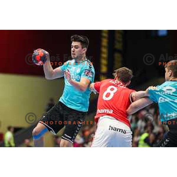 Peter Sisko in action during fourth-final of EHF Cup handball match between Gorenje Velenje (SLO) and SL Benfica (POR) in Red Hall, Velenje, Slovenia on May 3, 2022