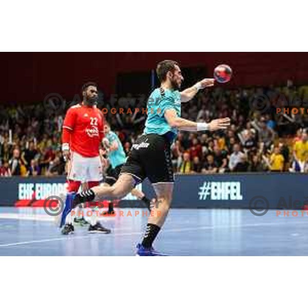 Ibrahim Haseljic in action during fourth-final of EHF Cup handball match between Gorenje Velenje (SLO) and SL Benfica (POR) in Red Hall, Velenje, Slovenia on May 3, 2022