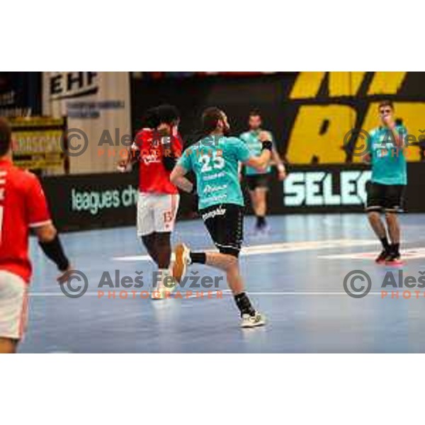 in action during fourth-final of EHF Cup handball match between Gorenje Velenje (SLO) and SL Benfica (POR) in Red Hall, Velenje, Slovenia on May 3, 2022