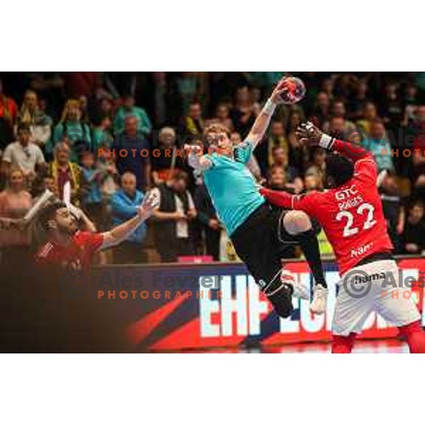 David Miklavcic in action during fourth-final of EHF Cup handball match between Gorenje Velenje (SLO) and SL Benfica (POR) in Red Hall, Velenje, Slovenia on May 3, 2022