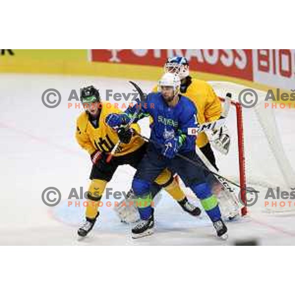 Ziga Pance in action during IIHF Ice-hockey World Championship 2022 division I group A match between Slovenia and Lithuania in Ljubljana, Slovenia on May 3, 2022
