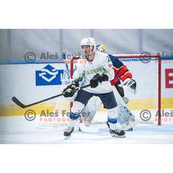 Ken Ograjensek in action during IIHF Ice-hockey World Championship 2022 division I group A match between Slovenia and Romania in Ljubljana, Slovenia on May 4, 2022