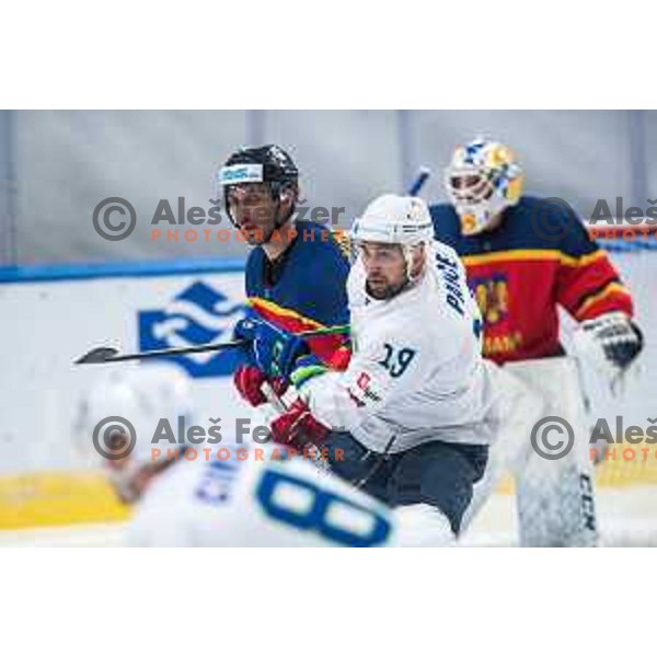 Ziga Pance in action during IIHF Ice-hockey World Championship 2022 division I group A match between Slovenia and Romania in Ljubljana, Slovenia on May 4, 2022